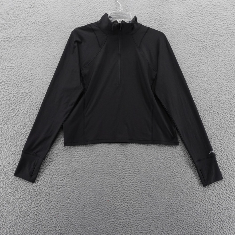 DSG Womens XL Black Quarter Zip Pullover Long Sleeve Thumbhole Cropped NEW